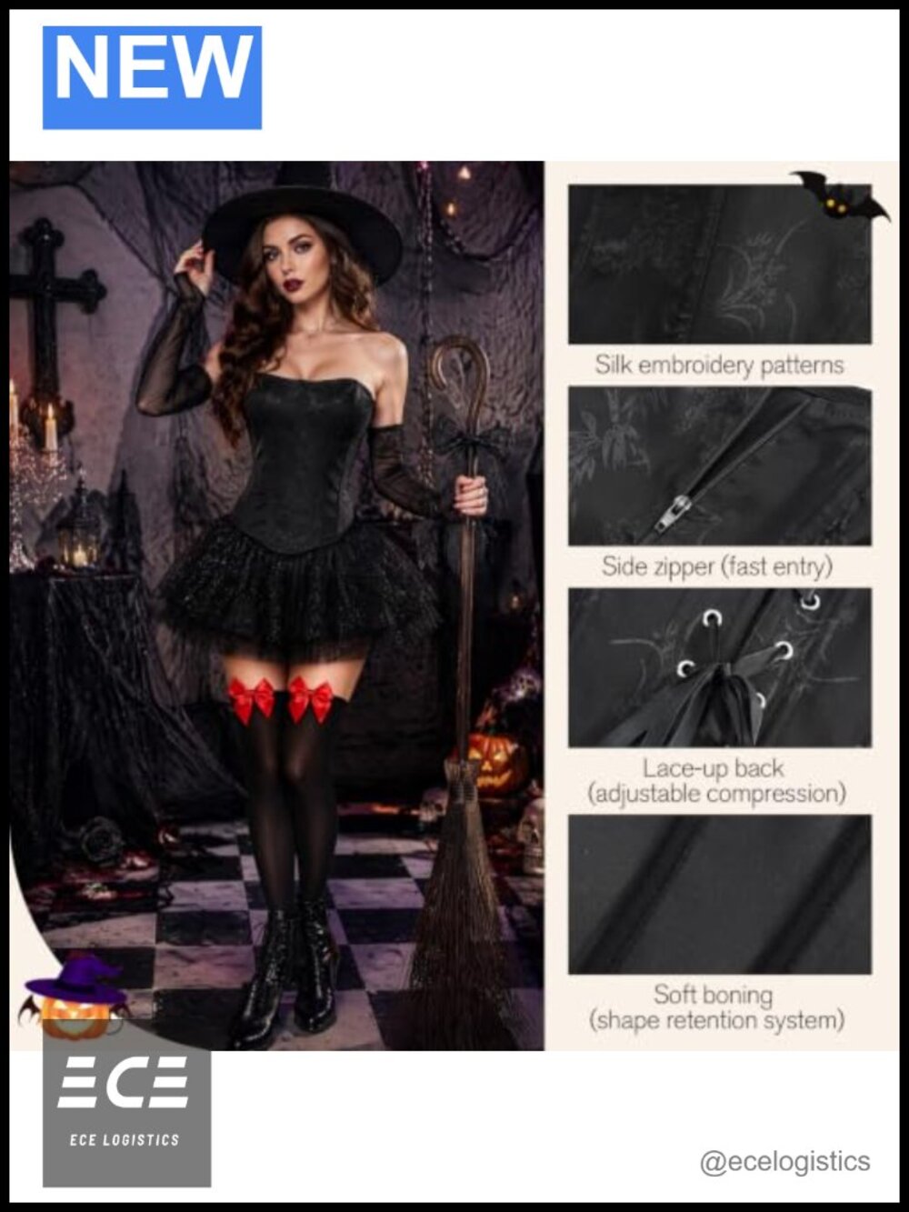 Strapless Bustier Corset Top Lace Up Back Floral Embroidered Costume - Picture 3 of 6